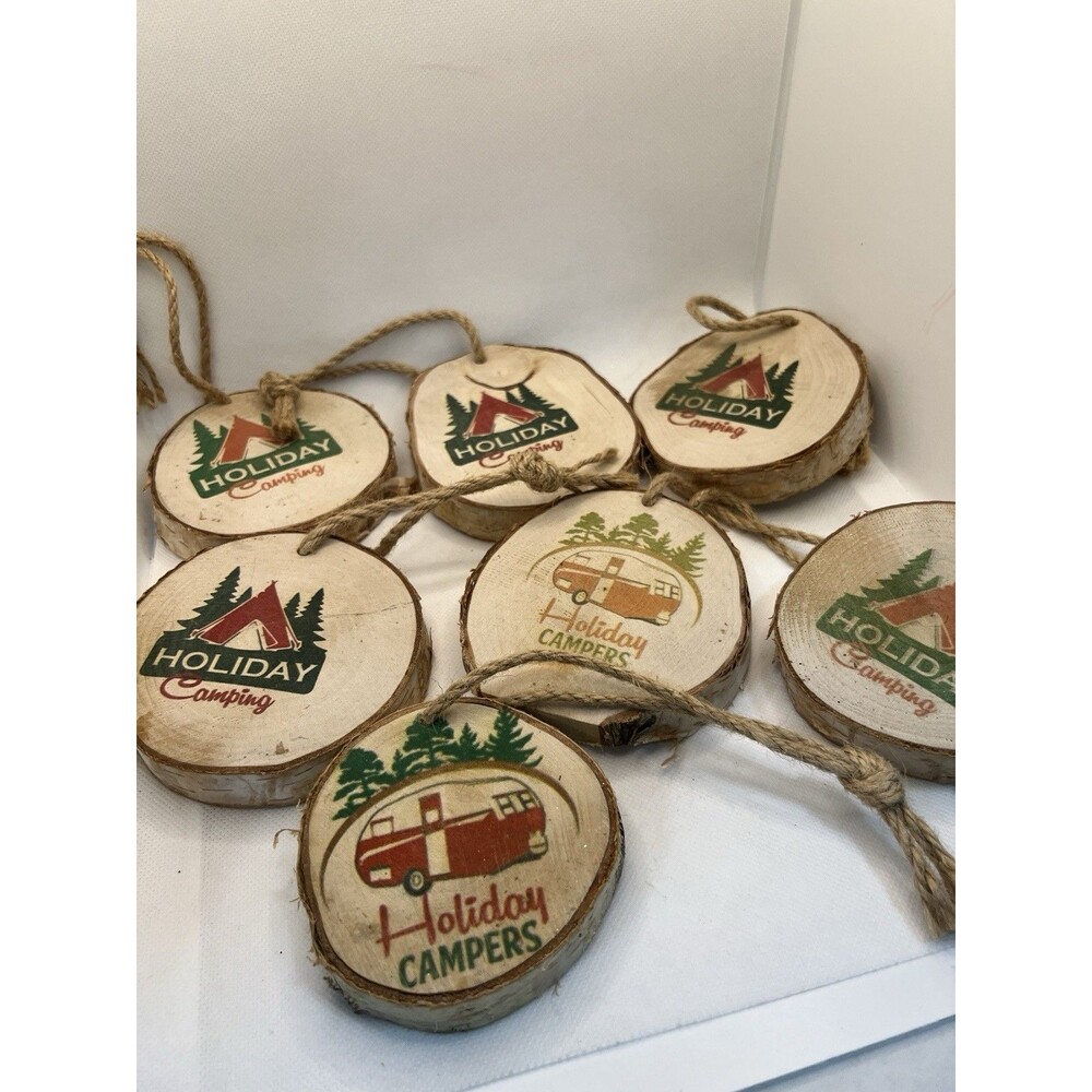 7 Happy Camper Christmas Ornament Wooden Camping  Rustic Holiday Tree rv trailer